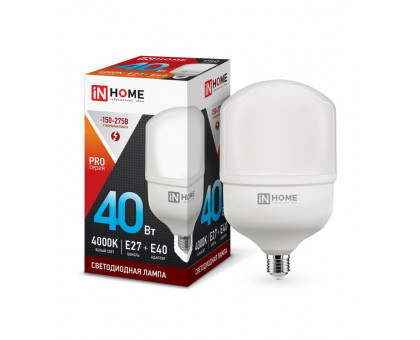 Лампа светодиодная LED-HP-PRO 40Вт 230В Е27 с адаптером E40 4000К 3600Лм IN HOME (4690612031095)