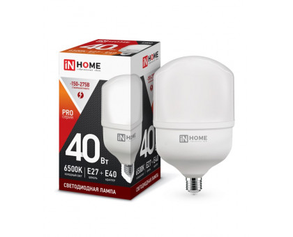 Лампа светодиодная LED-HP-PRO 40Вт 230В Е27 с адаптером E40 6500К 3600Лм IN HOME (4690612031101)