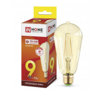 Лампа светодиодная LED-ST64-deco gold 9Вт 230В Е27 3000К 810Лм золотистая IN HOME (4690612035659)