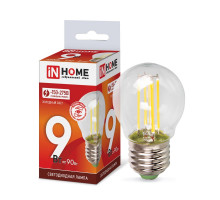 Лампа светодиодная LED-ШАР-deco 9Вт 230В Е27 6500К 810Лм прозрачная IN HOME (4690612036441)