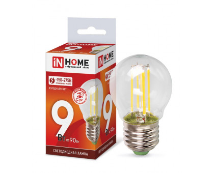 Лампа светодиодная LED-ШАР-deco 9Вт 230В Е27 6500К 810Лм прозрачная IN HOME (4690612036441)