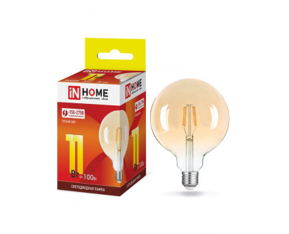 Лампа светодиодная LED-GL-125-deco gold 11Вт 230В Е27 3000К 990Лм золотистая IN HOME (4690612036489)