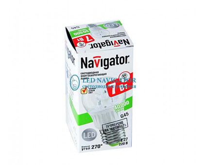 Светодиодная (LED) лампа Navigator NLL-G45-7-230-2.7K-E27-CL 7Вт Е27 Шар (71855) Теплый белый свет