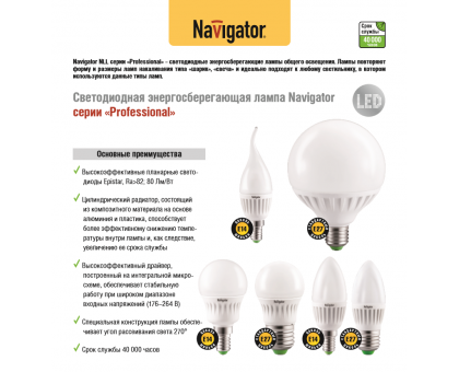 Светодиодная (LED) лампа Navigator NLL-G45-7-230-2.7K-E27 7Вт Е27 Шар (94467) Теплый белый свет