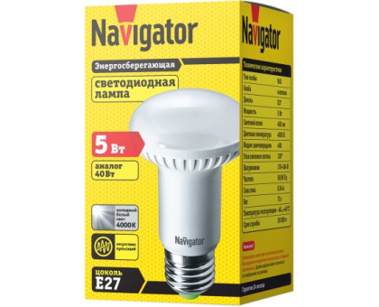 Светодиодная (LED) лампа Navigator NLL-R63-5-230-4K-E27 5Вт Е27 Рефлектор (94137) Холодный белый свет