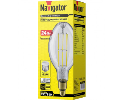 Светодиодная (LED) лампа Navigator 14 340 NLL-ED120-24-230-840-Е27-CL (с переходником на E40) 24 Вт Е27 Эллипсоидная Холодный белый