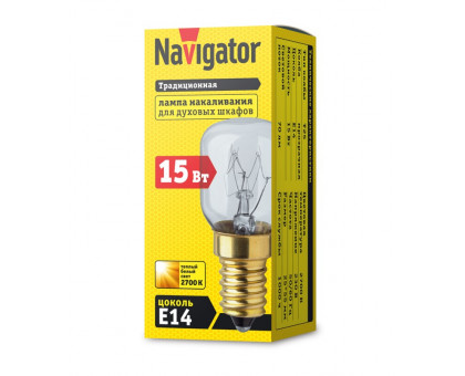 Лампа накаливания Navigator 61 207 NI-T25-15-230-E14-CL (для духовых шкафов) Е14 Трубчатая 15 Вт