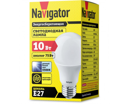 Светодиодная (LED) Лампа Navigator 61 237 NLL-A60-10-230-6.5K-E27 10Вт холодный свет