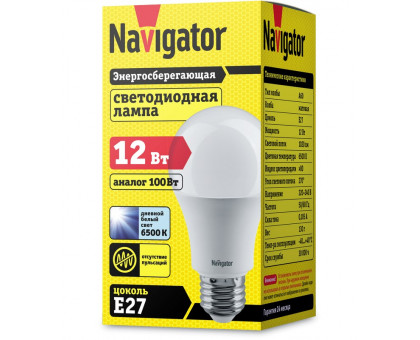 Светодиодная (LED) Лампа Navigator 61 238 NLL-A60-12-230-6.5K-E27 12Вт холодный свет