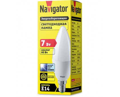 Светодиодная (LED) лампа Navigator 61 240 NLL-C37-7-230-6.5K-E14-FR 7 Вт Е14 Свеча Дневной белый