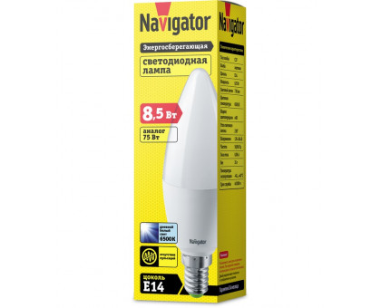 Светодиодная (LED) лампа Navigator 61 326 NLL-C37-8.5-230-6.5K-E14-FR 8,5 Вт Е14 Свеча Дневной белый