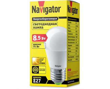 Светодиодная (LED) лампа Navigator 61 336 NLL-G45-8.5-230-2.7K-E27 8,5 Вт Е27 Шар Теплый белый