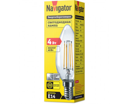 Светодиодная (LED) лампа Navigator 61 339 NLL-F-C35-4-230-4K-E14 4 Вт Е14 Свеча Холодный белый