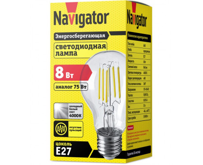 Светодиодная (LED) лампа Navigator 61 345 NLL-F-A60-8-230-4K-E27 8 Вт Е27 Груша Холодный белый