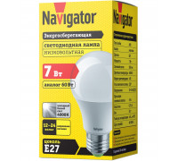Низковольтная светодиодная (LED) лампа Navigator NLL-A60-7-12/24-4K-E27 7Вт Е27 Груша (61473) Холодный белый свет