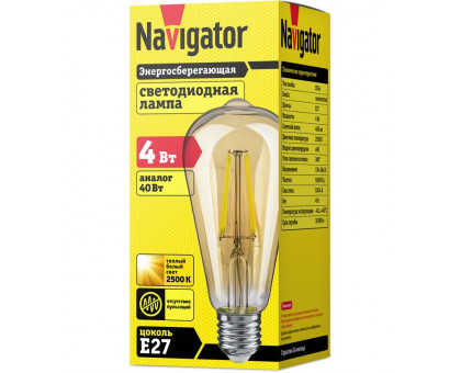 Светодиодная (LED) лампа Navigator 61 485 NLL-F-ST64-4-230-2.5К-E27 4 Вт Е27 Груша Теплый белый