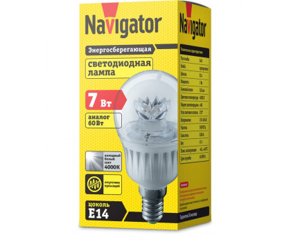 Светодиодная (LED) лампа Navigator 61 594 NLL-G45-7-230-4K-E14-CL 7 Вт Е14 Шар Холодный белый