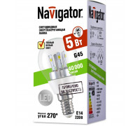 Светодиодная (LED) лампа Navigator NLL-G45-5-230-2.7K-E14-CL 5Вт Е14 Шар (71294) Теплый белый свет