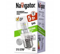Светодиодная (LED) лампа Navigator NLL-G45-5-230-2.7K-E27-CL 5Вт Е27 Шар (71295) Теплый белый свет