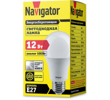 Светодиодная (LED) лампа Navigator NLL-A60-12-230-4K-E27 12Вт Е27 Груша (71297) Холодный белый свет