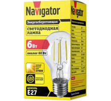 Светодиодная (LED) лампа Navigator NLL-F-A60-6-230-2.7K-E27 6Вт Е27 Груша (71305) Теплый белый свет