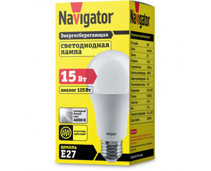 Светодиодная (LED) лампа Navigator NLL-A70-15-230-4K-E27 15Вт Е27 Груша (71365) Холодный белый свет
