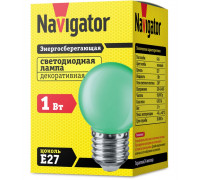 Светодиодная (LED) лампа Navigator NLL-G45-1-230-G-E27 1Вт Е27 Шар (71828) Зелёный свет