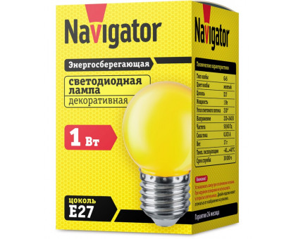 Светодиодная (LED) лампа Navigator NLL-G45-1-230-Y-E27 1Вт Е27 Шар (71830) Жёлтый свет