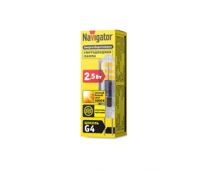 Светодиодная (LED) лампа Navigator 80 245 NLL-S-G4-2.5-230-3K-NF (без пульсаций) 2,5 Вт G4 Капсула Теплый белый