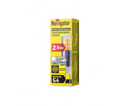 Светодиодная (LED) лампа Navigator 80 246 NLL-S-G4-2.5-230-4K-NF (без пульсаций) 2,5 Вт G4 Капсула Холодный белый