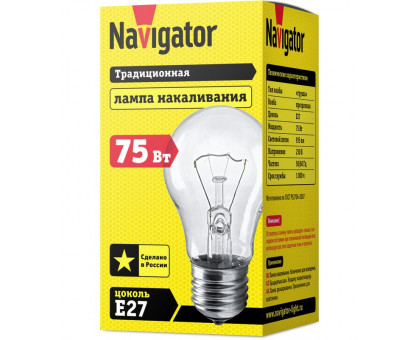 Лампа накаливания Navigator 94 301 NI-A-75-230-E27-CL Е27 Груша 75 Вт