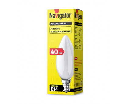 Лампа накаливания Navigator 94 308 NI-B-40-230-E14-FR Е14 Свеча 40 Вт