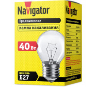 Лампа накаливания Navigator 94 310 NI-C-40-230-E27-CL (КНР) Е27 Шар 40 Вт