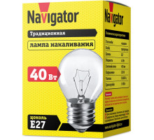 Лампа накаливания Navigator 94 310 NI-C-40-230-E27-CL (КНР) Е27 Шар 40 Вт