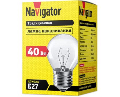 Лампа накаливания Navigator 94 310 NI-C-40-230-E27-CL (КНР) Е27 Шар 40 Вт