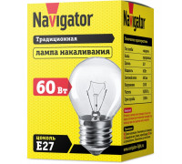 Лампа накаливания Navigator 94 312 NI-C-60-230-E27-CL (КНР) Е27 Шар 60 Вт