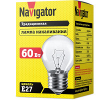 Лампа накаливания Navigator 94 312 NI-C-60-230-E27-CL (КНР) Е27 Шар 60 Вт