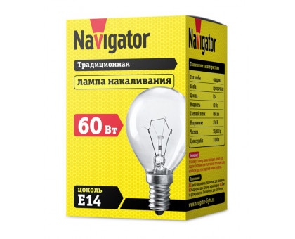Лампа накаливания Navigator 94 316 NI-C-60-230-E14-CL (КНР) Е14 Шар 60 Вт