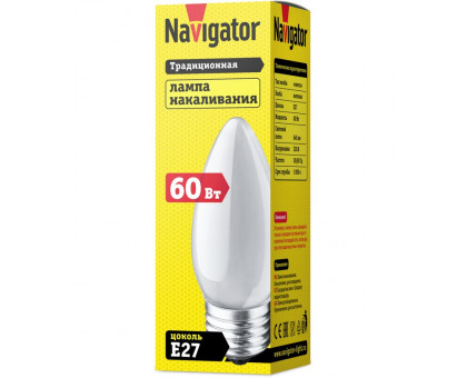 Лампа накаливания Navigator 94 327 NI-B-60-230-E27-FR Е27 Свеча 60 Вт