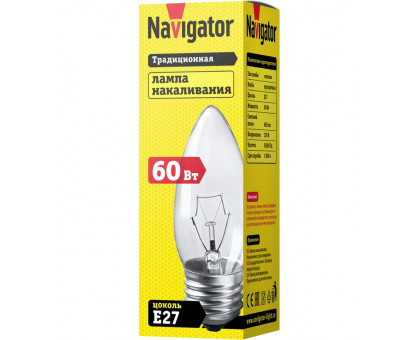 Лампа накаливания Navigator 94 329 NI-B-60-230-E27-CL Е27 Свеча 60 Вт