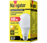 Светодиодная (LED) лампа Navigator NLL-A60-10-230-2.7K-E27 10Вт Е27 Груша (94387) Теплый белый свет