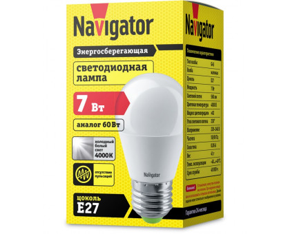 Светодиодная (LED) лампа Navigator NLL-G45-7-230-4K-E27 7Вт Е27 Шар (94469) Холодный белый свет Светодиодная (LED) лампа Navigator NLL-G45-7-230-4K-E27 7Вт Е27 Шар (94469) Холодный белый свет