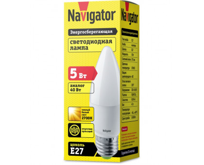 Светодиодная (LED) лампа Navigator NLL-P-C37-5-230-2.7K-E27-FR 5Вт Е27 Свеча (94481) Теплый белый свет
