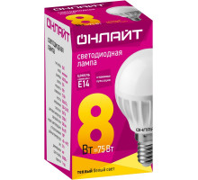 Светодиодная (LED) лампа ОНЛАЙТ 71 624 OLL-G45-8-230-2.7K-E14 8 Вт Е14 Шарик Теплый белый