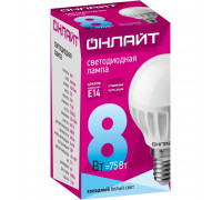 Светодиодная (LED) лампа ОНЛАЙТ 71 625 OLL-G45-8-230-4K-E14 8 Вт Е14 Шарик Холодный белый