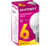 Светодиодная (LED) лампа ОНЛАЙТ OLL-G45-6-230-2.7K-E14 6 Вт Е14 Шар (71643) Теплый белый свет