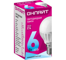 Светодиодная (LED) лампа ОНЛАЙТ OLL-G45-6-230-4K-E14 6 Вт Е14 Шар (71644) Холодный белый свет