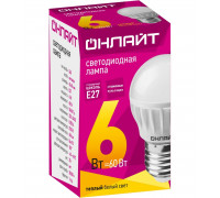 Светодиодная (LED) лампа ОНЛАЙТ OLL-G45-6-230-2.7K-E27 6 Вт Е27 Шар (71645) Теплый белый свет