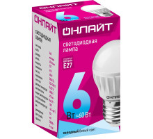 Светодиодная (LED) лампа ОНЛАЙТ OLL-G45-6-230-4K-E27 6 Вт Е27 Шар (71646) Холодный белый свет