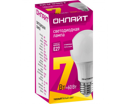Светодиодная (LED) лампа ОНЛАЙТ OLL-A60-7-230-2.7K-E27 7 Вт Е27 Груша (71647) Теплый белый свет